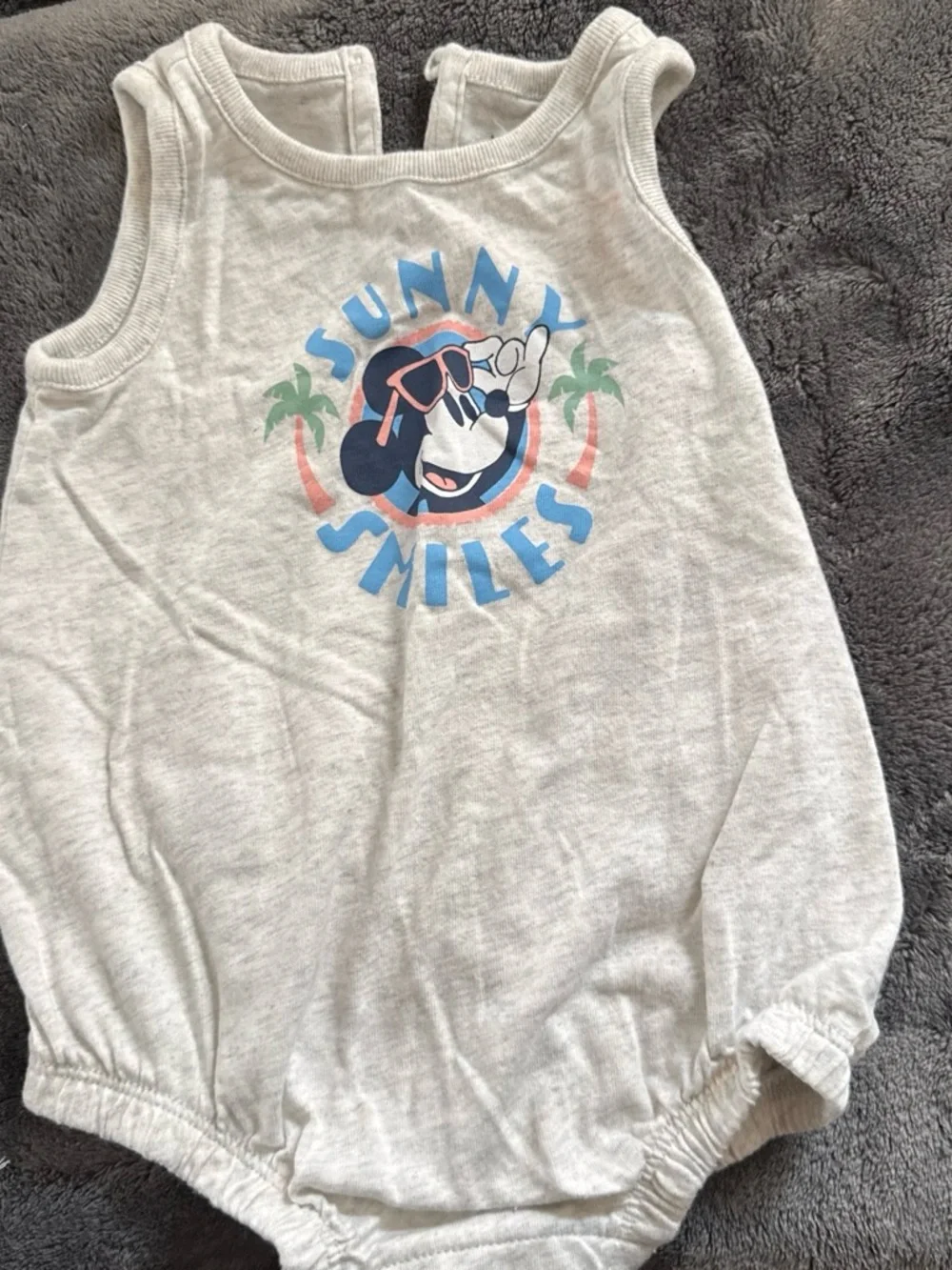 GAP 'Sunny Smiles' Tank Romper - Light Gray with Blue, Pink & Green Graphic